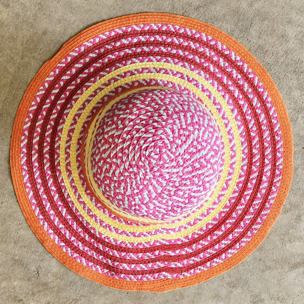 BCBGeneration Multicolor Woven 100% Paper Floppy Hat Wide 15" Brim